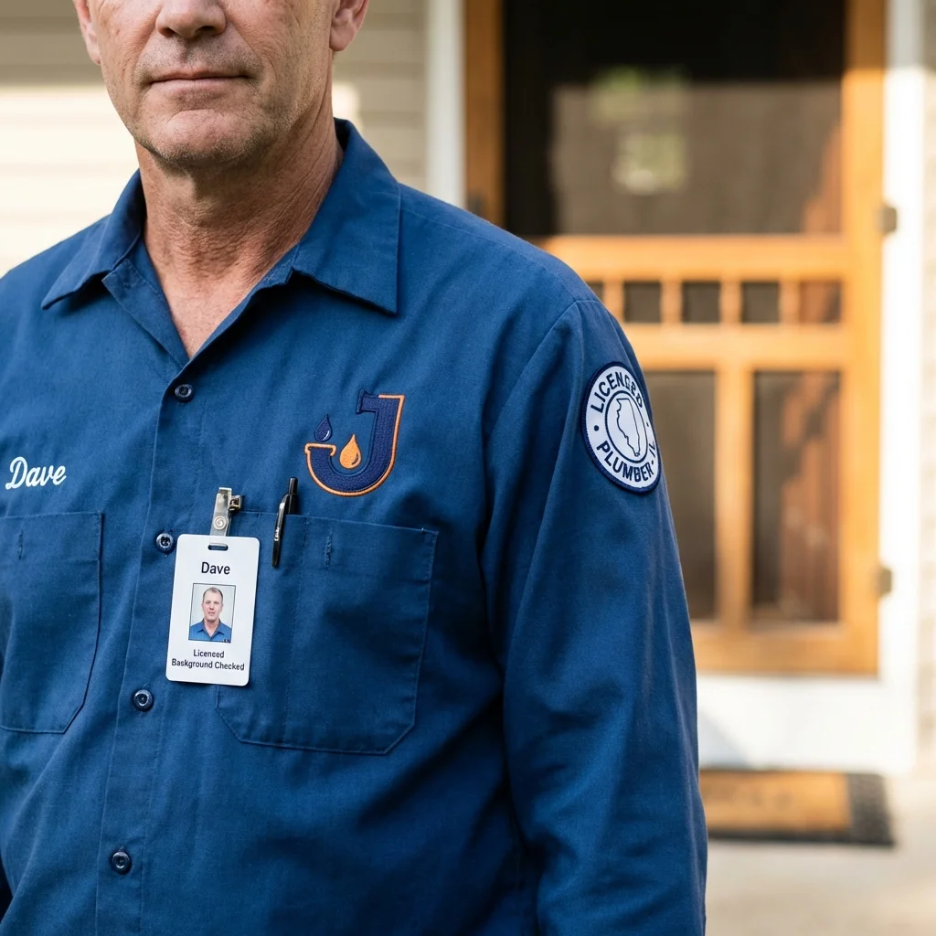 Licensed plumber showing ID badge in Marthasville, MO