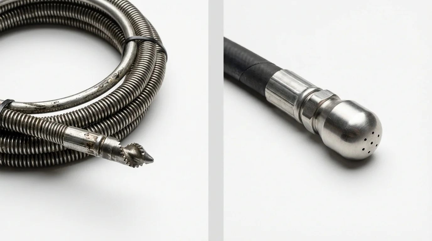 Drain snake cable and hydro jetting nozzle used for drain cleaning in Marthasville, MO