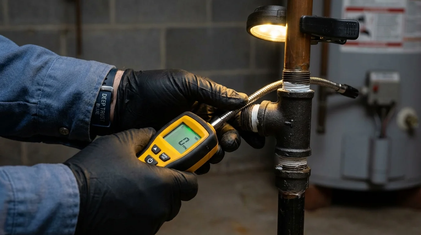 Gas leak detection with electronic sniffer by Johns Plumbing LLC in Marthasville