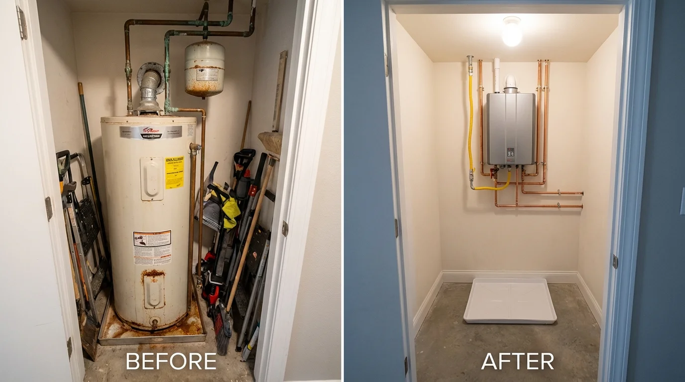 Tank water heater versus wall-mounted tankless unit comparison for Marthasville, MO homeowners